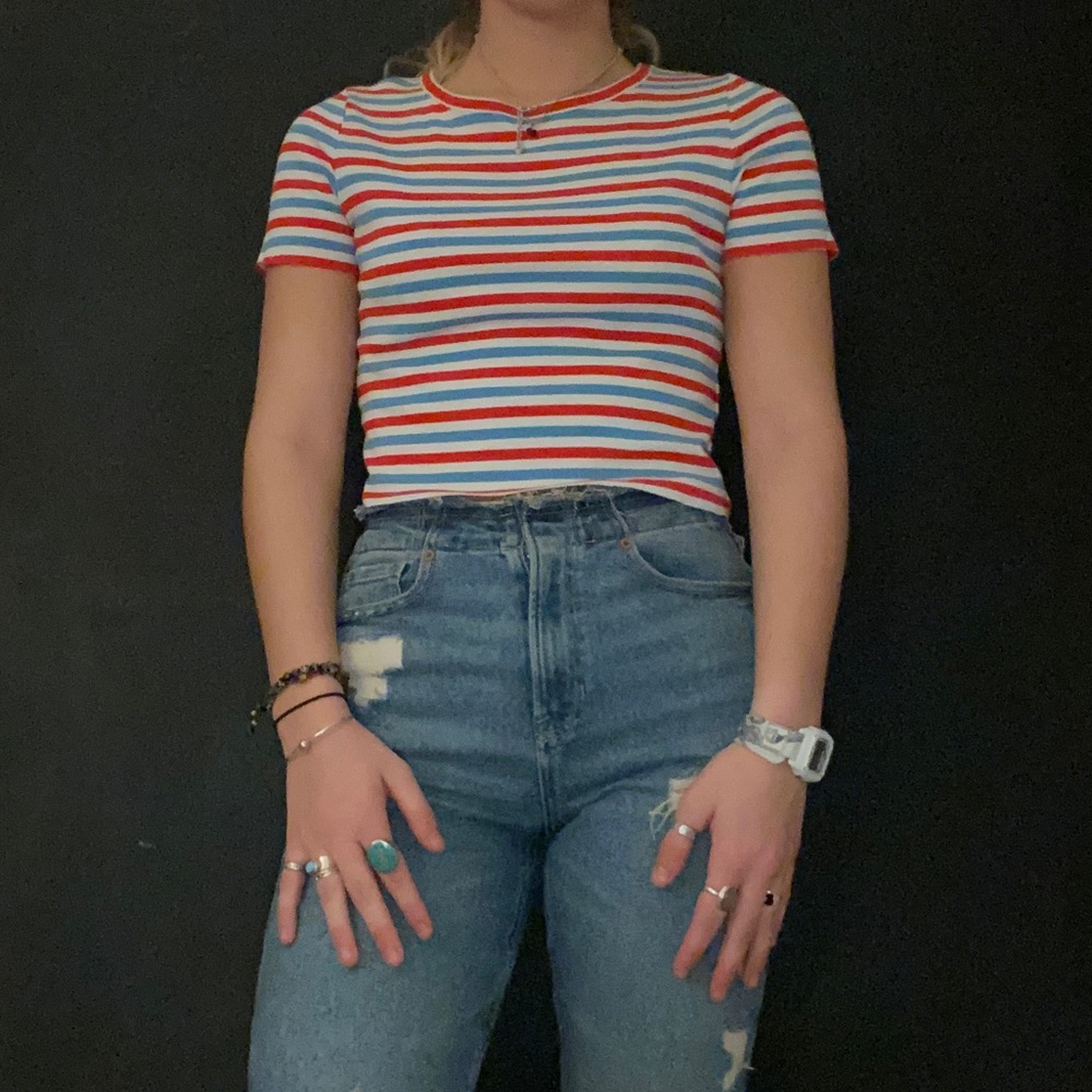 J crew cropped striped T-shirt